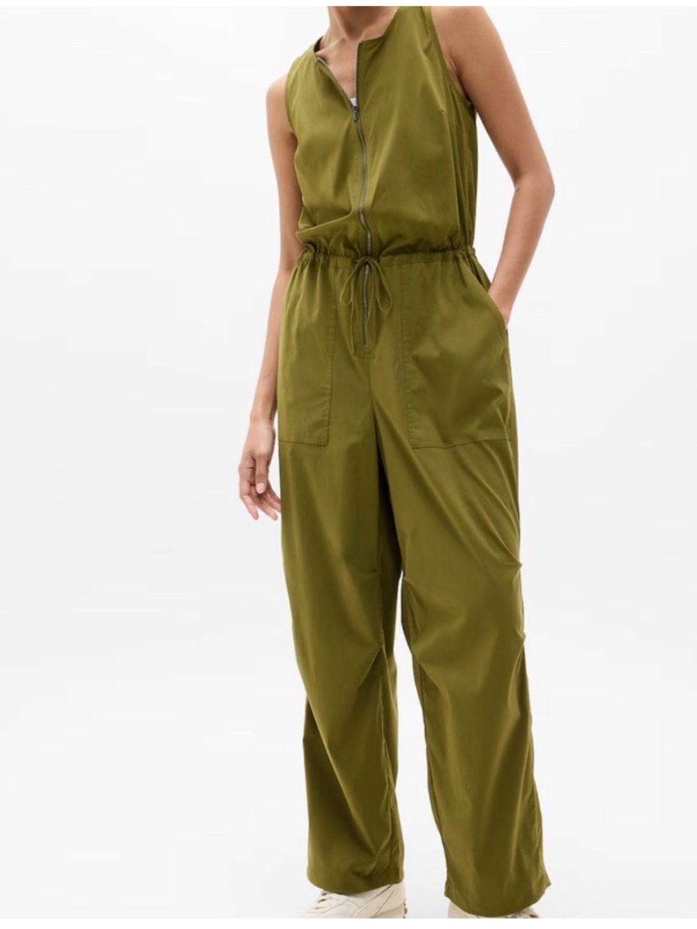 NWT Athleta Flex Jumpsuit Sleeveless Olive Utility with Drawstring Waist Medium